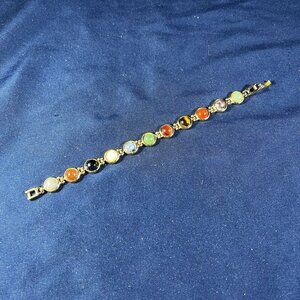 Multicolor Natural Stone Bracelet With Gold-Tone Chain For Women